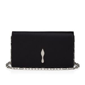 Bettina Clutch Black Crepe Satin Wallet on Chain