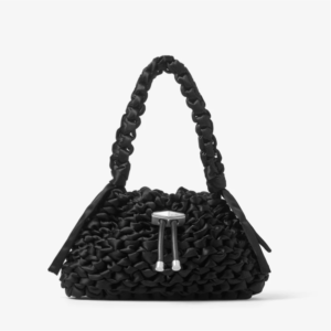 Cinch Small Black Ruched Satin Bucket Bag