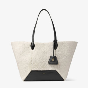 Diamond Tote Medium Natural Shearling Leather Trim Tote Bag