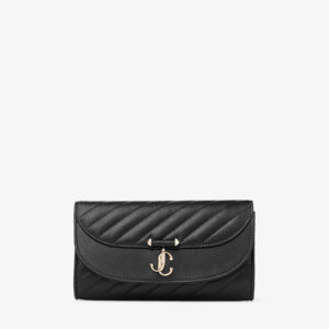 Curve Wallet With Chain (Black Quilted Biker Leather)
