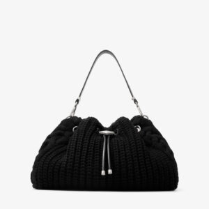 Cinch Medium Black Cable-Knit Wool Shoulder Bag