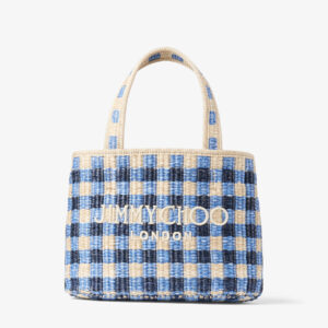 Beach Tote East-West Mini Check Raffia Embroidered Mini Tote Bag