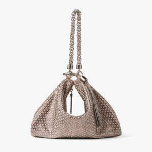 Callie Beige Satin All-over Crystal Evening Shoulder Bag
