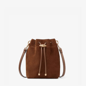 Cinch Mini Brown Suede Drawstring Crossbody Bucket Bag