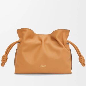 Flamenco Mini Drawstring Crossbody Bag in Smooth Leather, Warm Tan