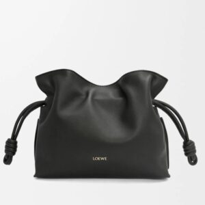 Flamenco Mini Drawstring Crossbody Bag in Smooth Leather, Black