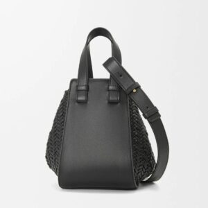 Hammock Compact Interwoven Leather Mini Bucket Bag, Black