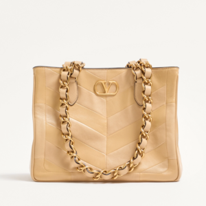 VALENTINO GARAVANI LASEINE SMALL CHEVRON LEATHER TOTE BAG