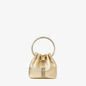 Micro Bon Bon Metallic Gold Leather Ring Handle Drawstring Bucket Bag
