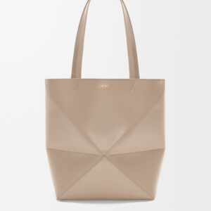 Medium Puzzle Fold tote in shiny calfskin, Sand