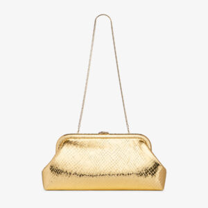Skylar Gold Snake-Embossed Metallic Leather Frame Clutch Bag