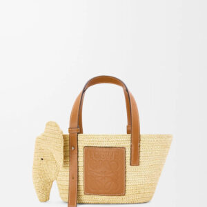 Small Elephant Basket bag in raffia and calfskin